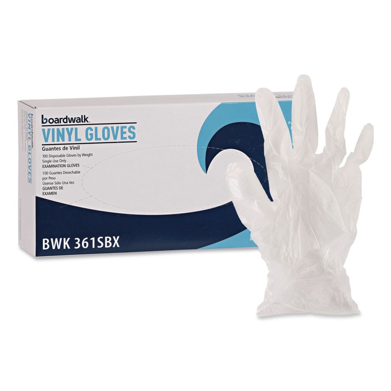Boardwalk 3.6 mil Thick Powder-Free Exam Vinyl Gloves - Large, Clear (100/Box)